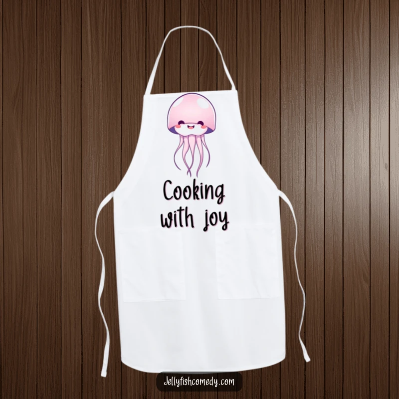 Funny happy jellyfish apron, designed for happy cooking, featuring a smiling sea creature, a functional and cheerful kitchen gift.