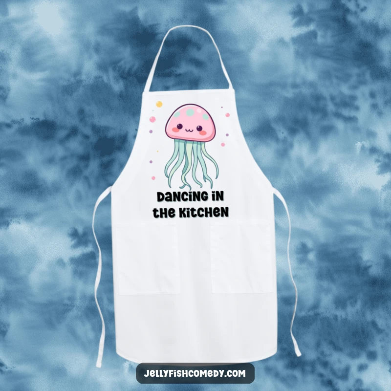 Funny Kawaii Jellyfish Apron showcasing tentacles dancing in a lively pattern, ideal for kitchen creativity.