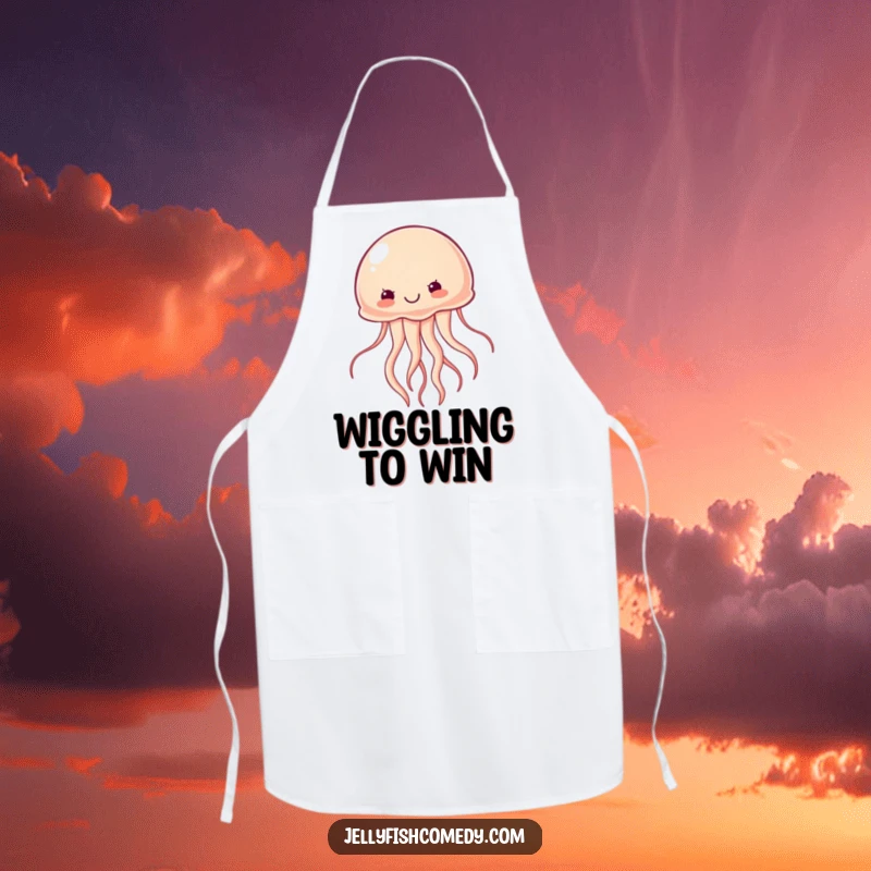 Funny determined jellyfish apron shows a jellyfish swimming with purpose, ideal for cooking with motivational humor.