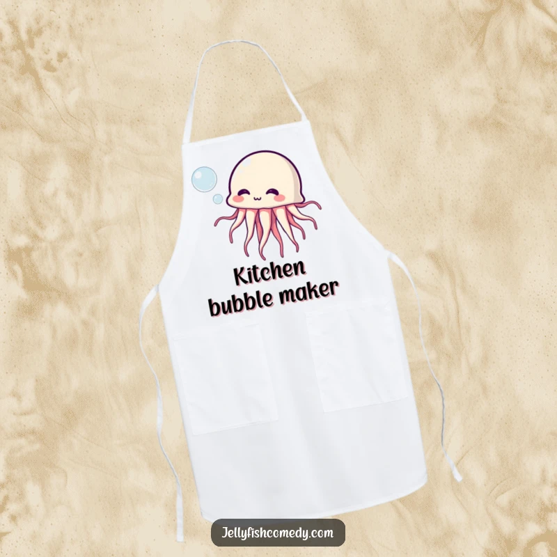Funny Jellyfish Apron: A comical jellyfish blowing a bubble adds humor and charm to this playful kitchen apron.