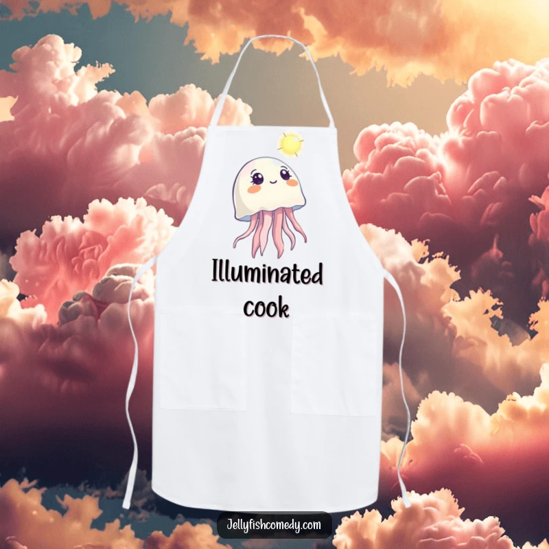 Funny apron showing a jellyfish looking up with wonder at a distant light, perfect for cooking with aspirational humor.