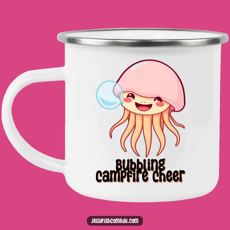 Funny Grinning Jellyfish Camping Mug: Joyful Bubble Humor for Adventures!