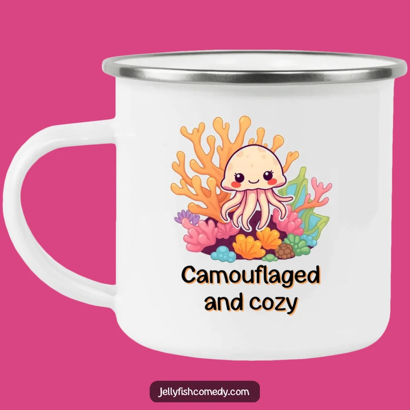 Funny Jellyfish Coral Peek Camping Mug: Durable Cartoon Mug for Outdoor Charm