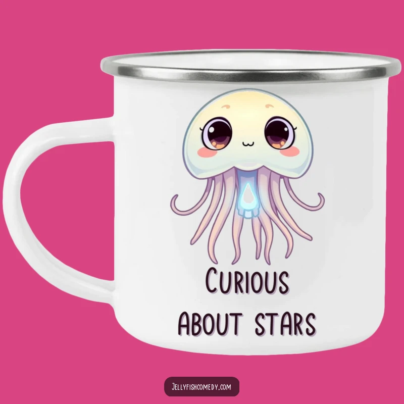 Funny Curious Jellyfish Camping Mug: Your Hilarious Companion for Exploratory Adventures!