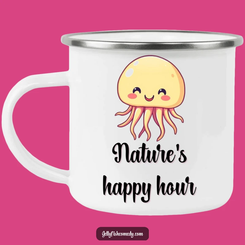 Funny Smiling Jellyfish Camping Mug: Cheerful Campfire Companion, Great Funny Gift