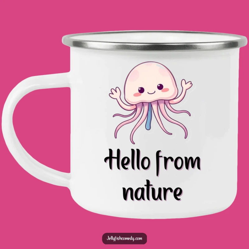 Funny Jellyfish Waving Hello Camping Mug: Outdoor Friendly Greeting