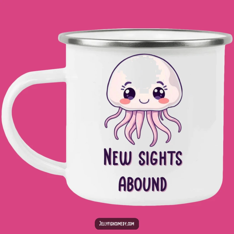Funny Enamel Joyful Jellyfish Camping Mug, Curious Sea Creature Cup, Gift Idea