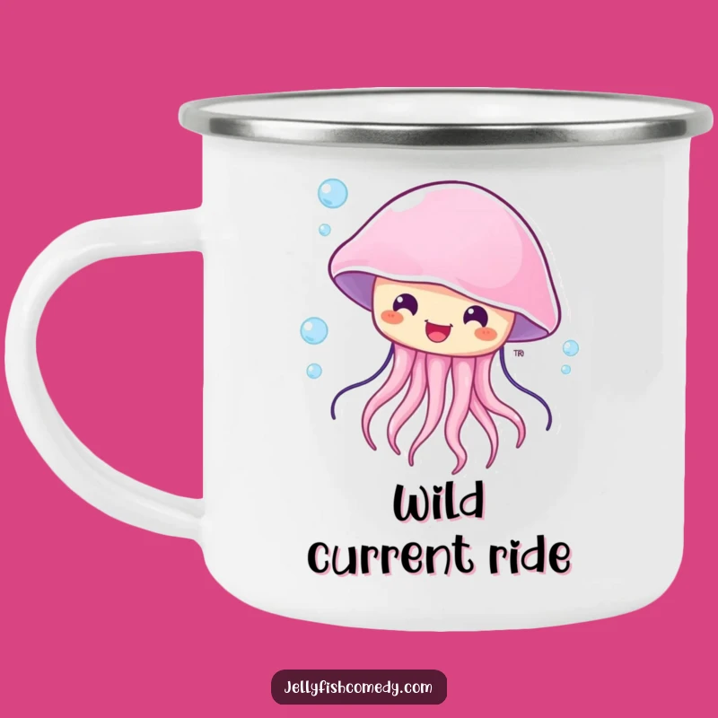 Funny Enamel Surprised Jellyfish Camping Mug, Blown by Current Cup, Gift Idea