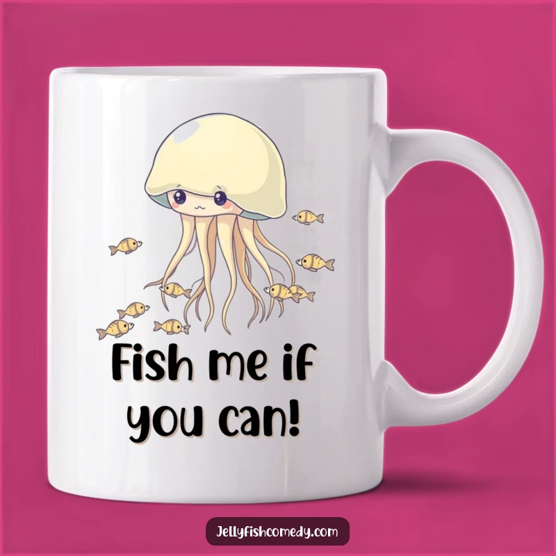 Funny Jellyfish Fish Chase Mug: A Hilarious Underwater Cartoon Gift for Gamers