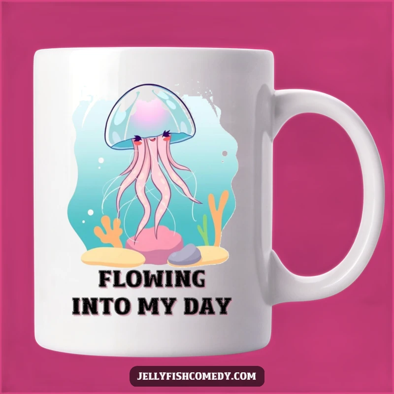 Funny Jellyfish Current Spin Mug: Whimsical Underwater Cartoon Gift for Relaxed Souls