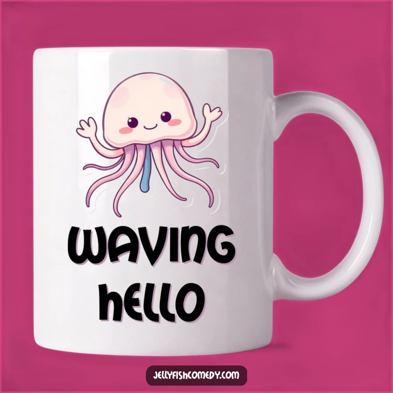Funny Jellyfish Waving Hello Mug: Friendly Tentacle Greeting Gift