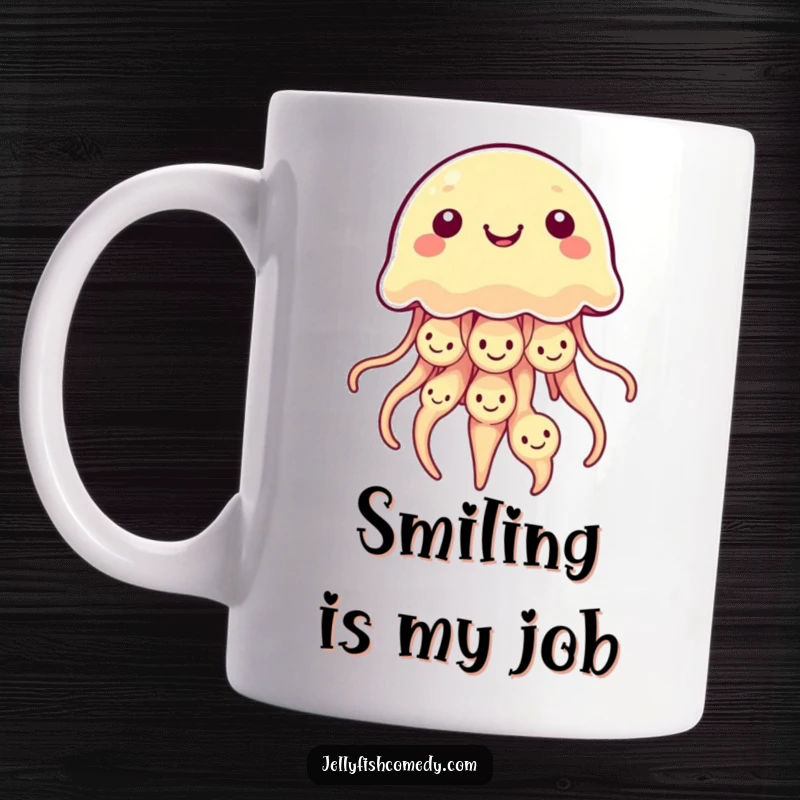 Funny Kawaii Jellyfish Mug with multiple smiley faces on its bell, ensuring smiles with every use.