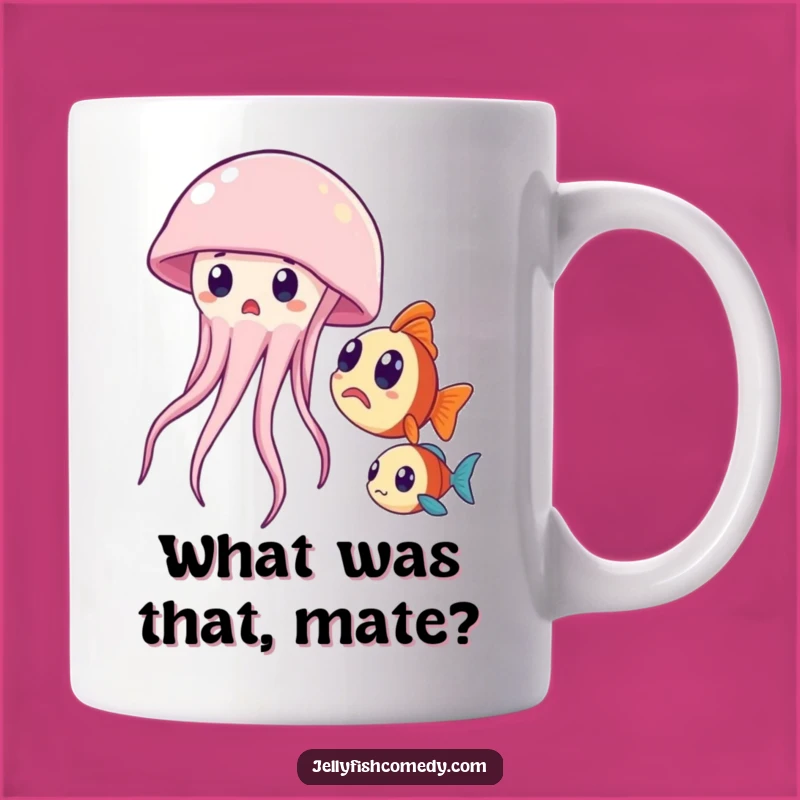 Funny Surprised Jellyfish and Fish Mug - A Hilarious Encounter Gift Idea