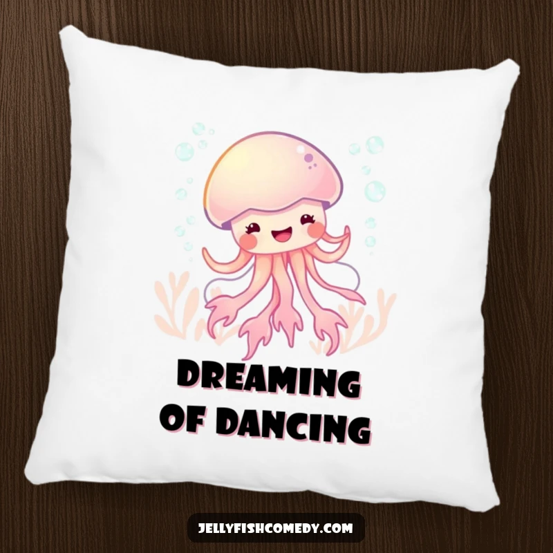 Funny glee jellyfish dance pillow, showcasing a bubbly sea creature dancing with unbridled happiness.
