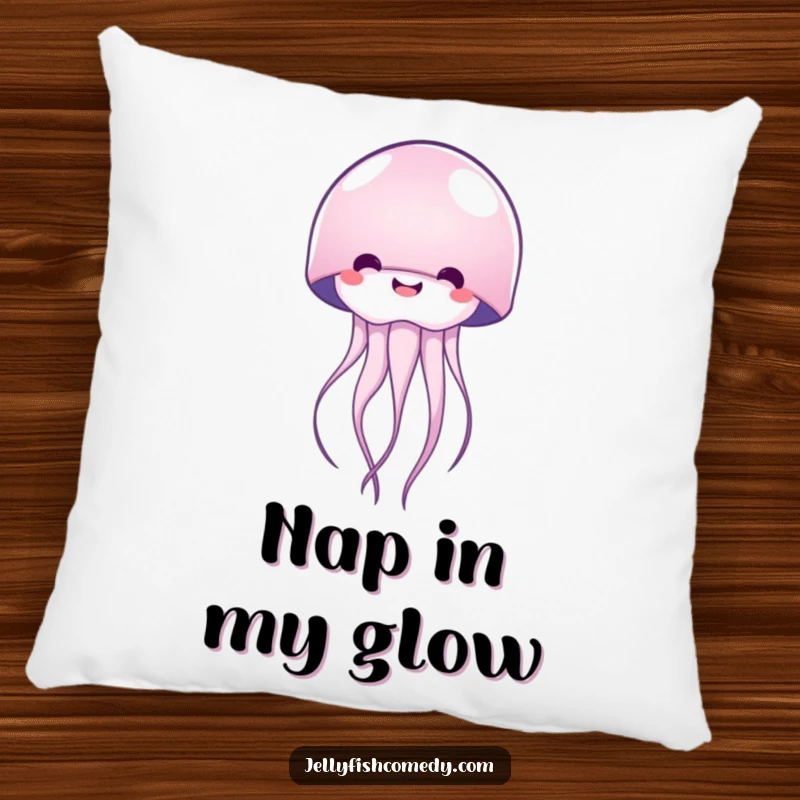 Funny happy jellyfish pillow, radiating comfort and joy, a soft decorative accent for sofas and beds, a happy gift.
