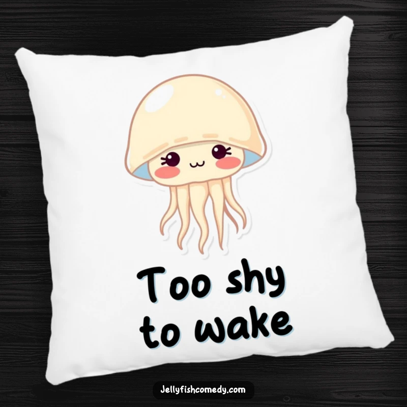 Funny pillow with a shy jellyfish blushing with rosy cheeks, offering comfort and a sweet, bashful visual.