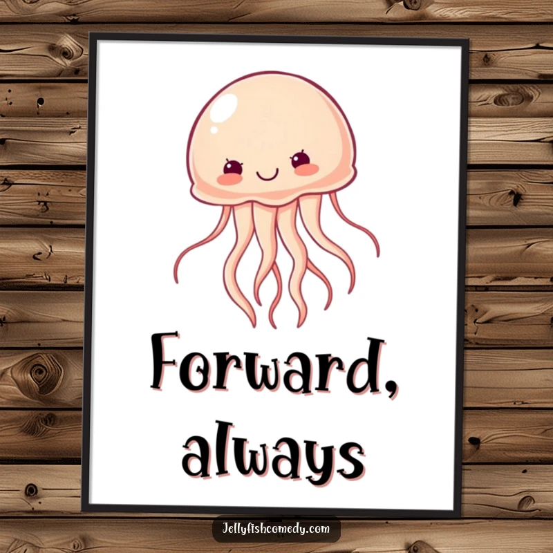 Funny determined jellyfish digital art print shows a jellyfish swimming vigorously, ideal for motivational wall decor with humor.