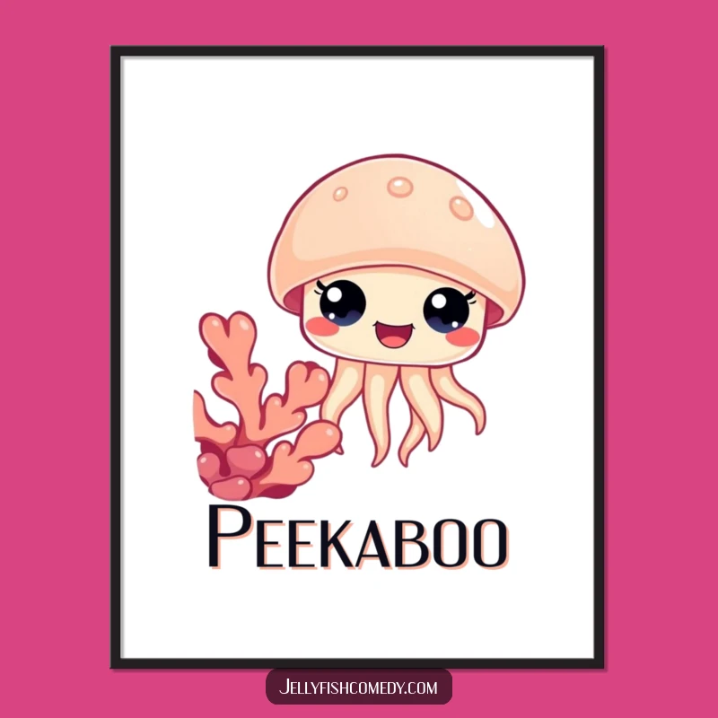 Funny Jellyfish Coral Digital Art: Happy Eyes Peeking Art