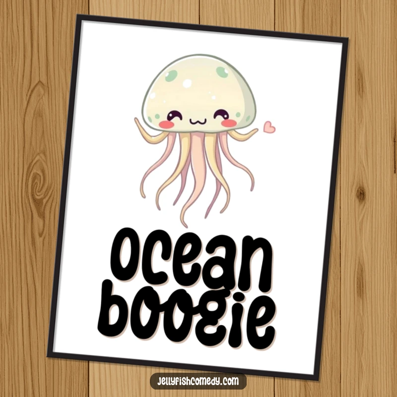 Funny jellyfish digital art print of a whimsical jellyfish doing a silly dance with its tentacles swaying rhythmically, ready to be displayed.