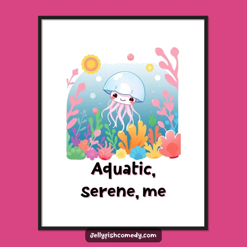 Funny Jellyfish Digital Print: Underwater Plants & Happy Drift Art