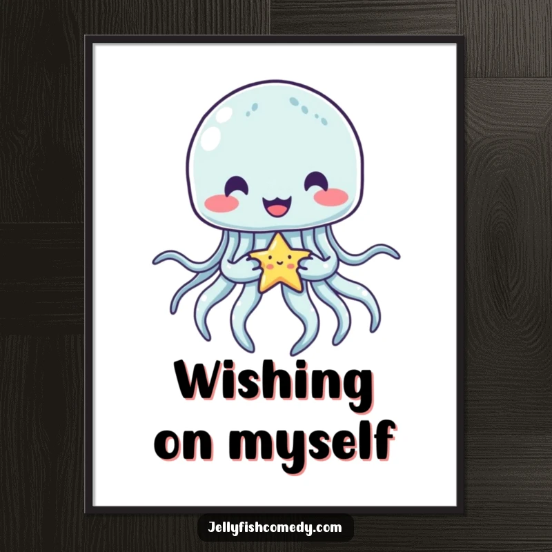 Funny jellyfish digital art print of a happy jellyfish happily holding a tiny star with its tentacles, ready to bring magic.