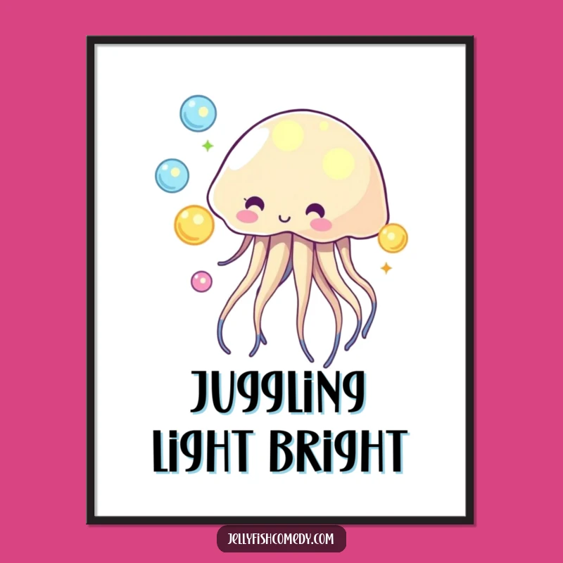 Funny Juggling Jellyfish Digital Art - Glowing Orb Wall Decor Gift