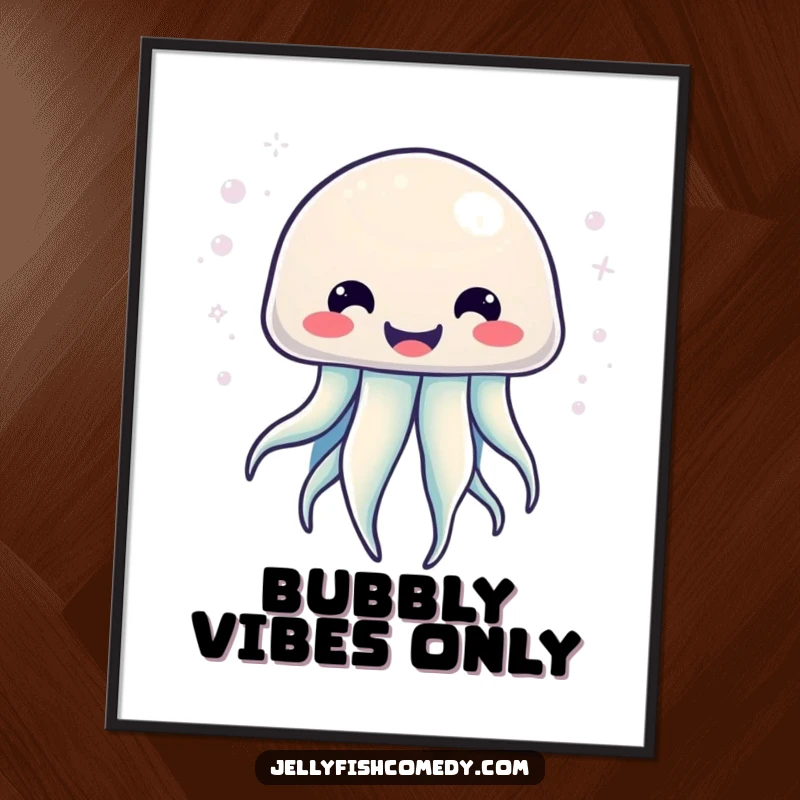 Funny Kawaii Jellyfish Digital Art Print of a jellyfish with a big smile and radiating bubbly energy, instant download.
