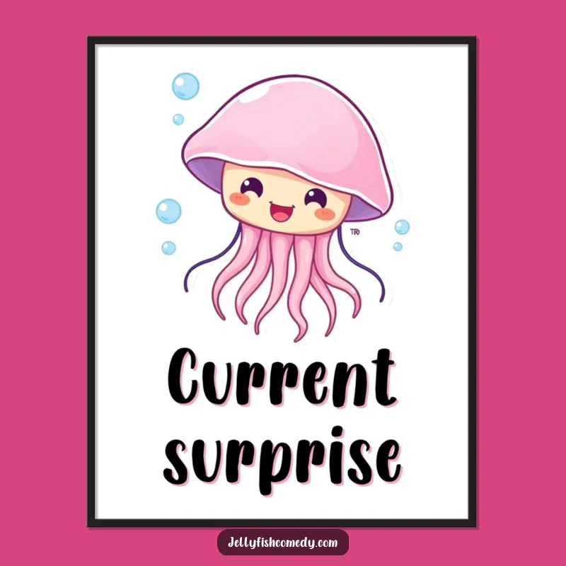 Funny Surprised Jellyfish Digital Art, Blown by Current Print, Instant Gift
