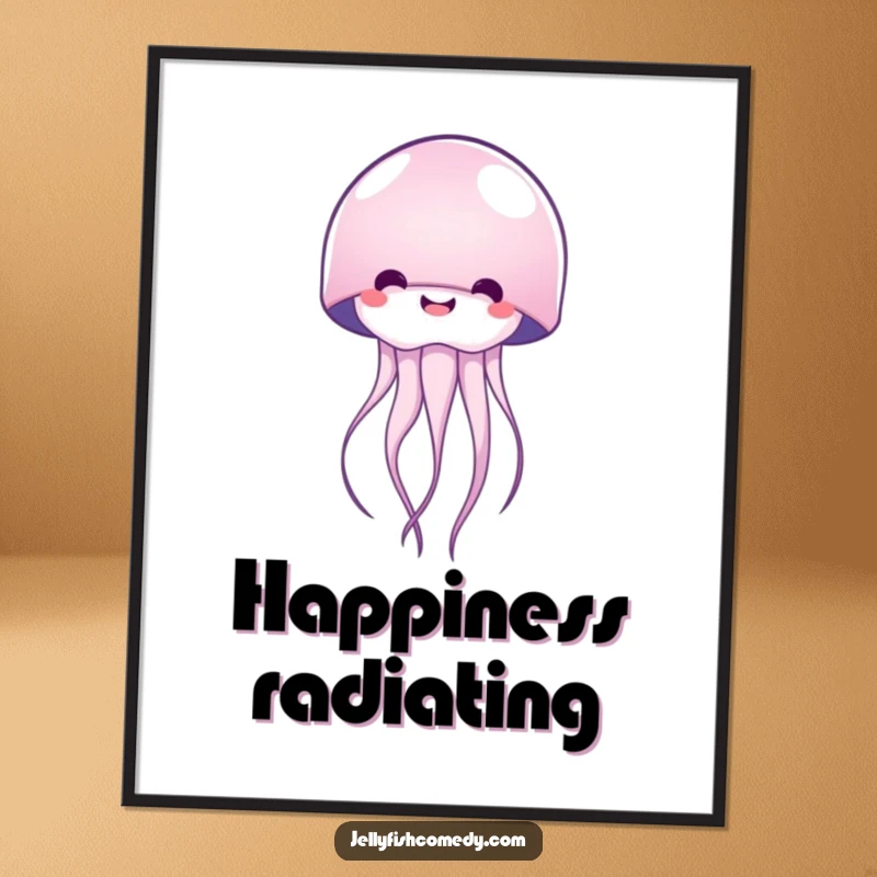 Funny happy jellyfish digital art print, radiating pure joy and happiness, instant downloadable ocean-themed artwork for cheerful decor.