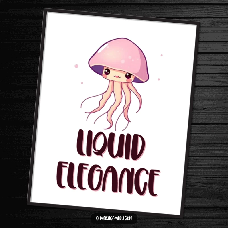 Funny Digital Art Print of a jellyfish gracefully twirling in the water. This artwork brings fluid ocean elegance.