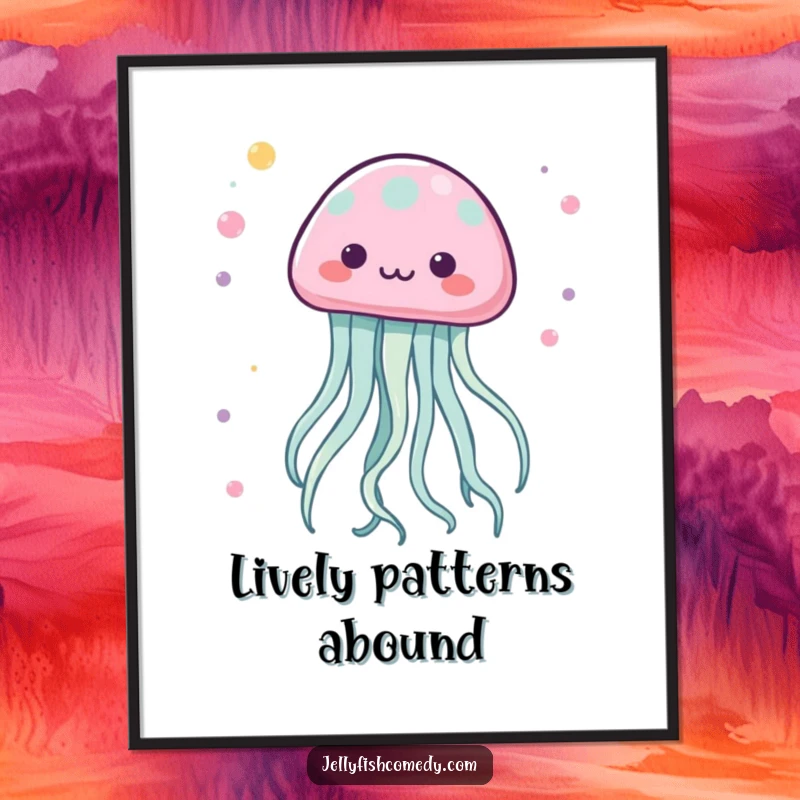 Funny Kawaii Jellyfish Digital Art Print of tentacles dancing in a lively pattern, instant download.