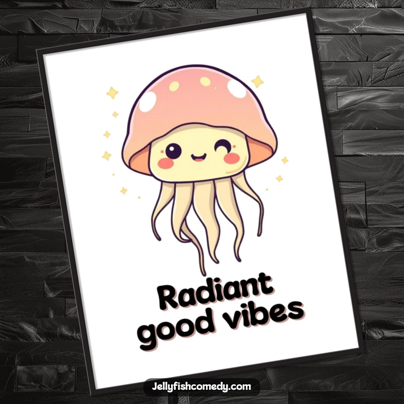 Kawaii jellyfish digital art print of a cute, twinkling jellyfish floating happily, radiating pure magic and joy for enchanting decor.