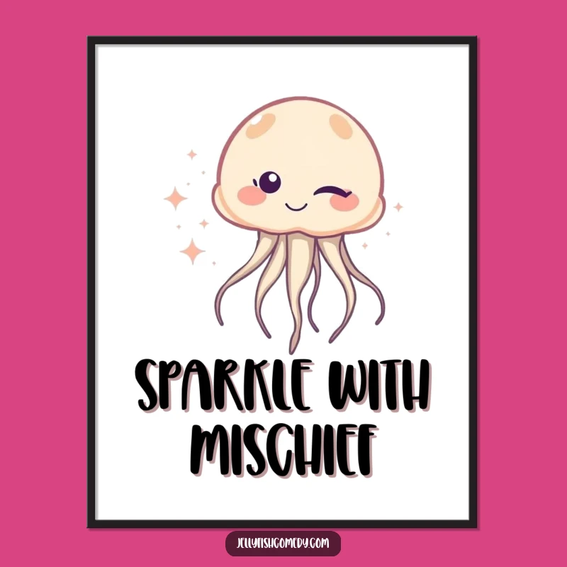 Funny Winking Jellyfish Digital Art Print: Sparkle Trail Decor