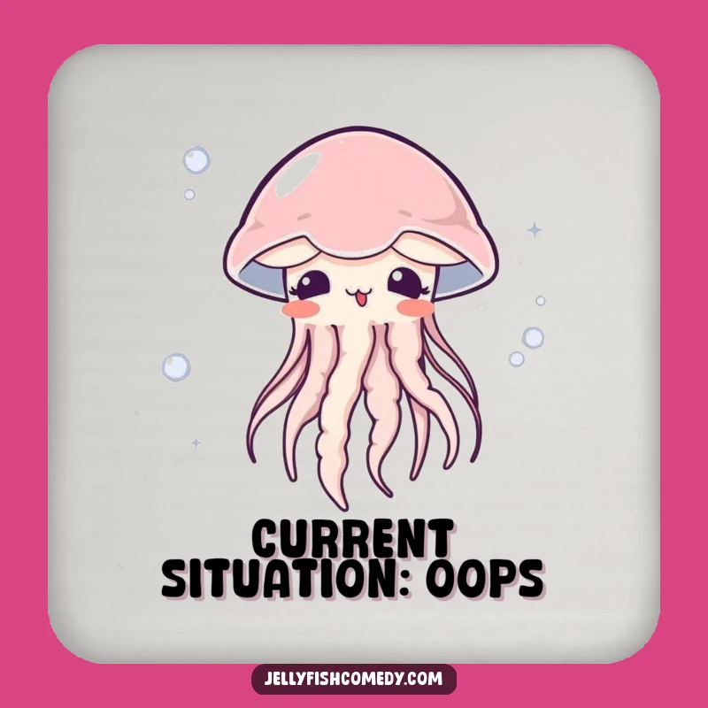 Funny Surprised Jellyfish Drink Coaster: Protect Surfaces with Cute Embarrassment!