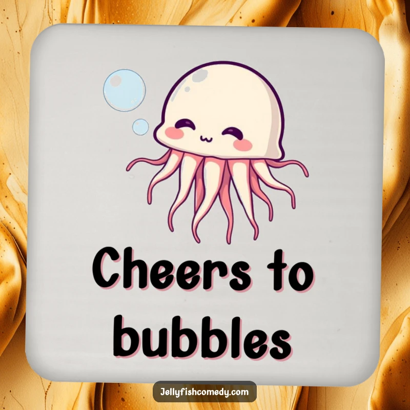 Funny Jellyfish Coaster: A humorous jellyfish blowing a bubble adds fun and charm to these protective drink coasters.