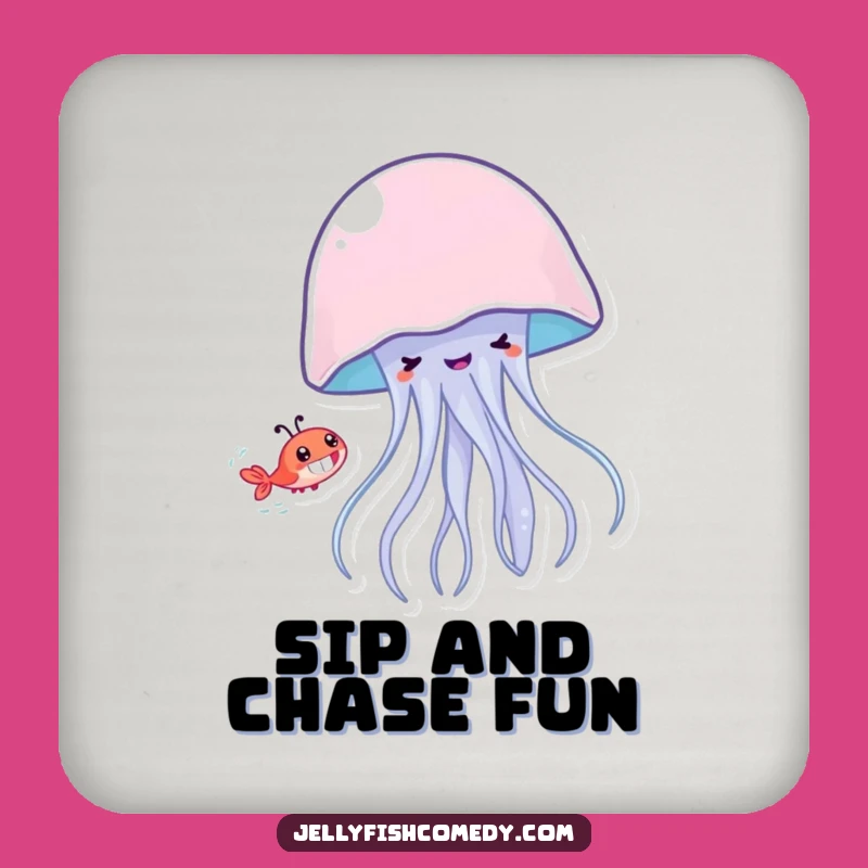Funny Jellyfish Shrimp Chase Coaster - Protect Drinks with Humor!