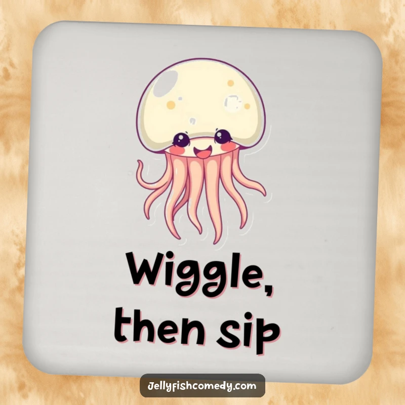 Funny Kawaii jellyfish coasters showcasing a giggling sea creature with wiggling tentacles, protecting surfaces with humor.