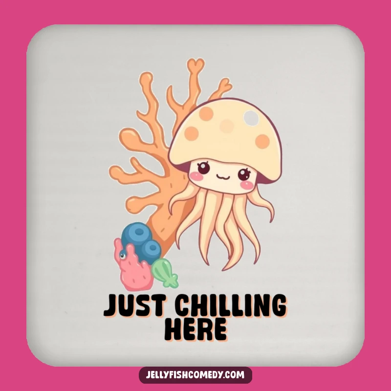 Funny Peekaboo Jellyfish Drink Coaster - Kawaii Under the Sea Coral
