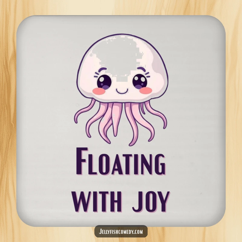 Funny joyful jellyfish coasters featuring curious sea creatures with wide eyes, protecting surfaces with charm.