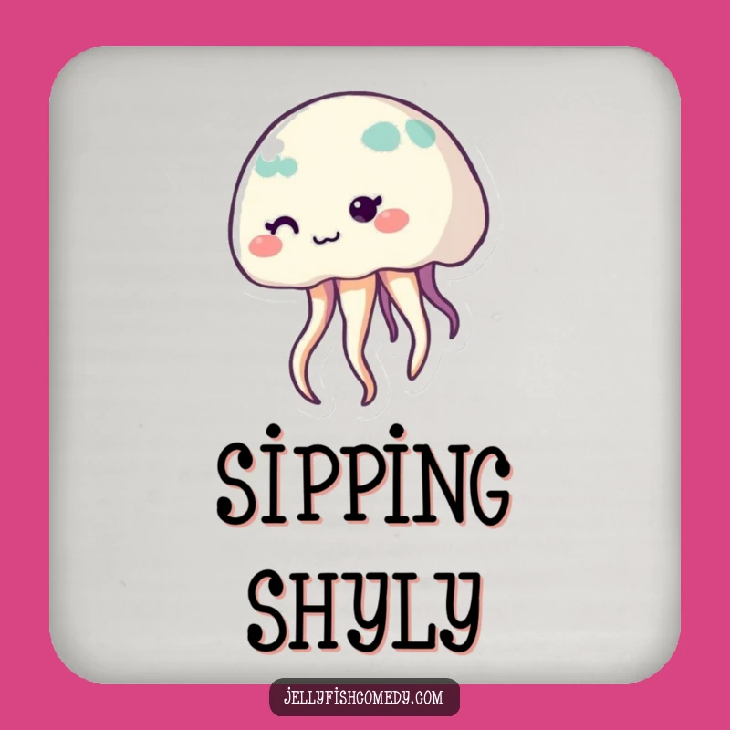 Funny Set of Shy Jellyfish Coasters, Cute Smiling Sea Creature Drink Set, Gift Idea