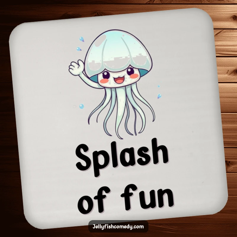 Funny waving jellyfish drink coaster, adding a splash of playful fun to tables, protecting surfaces with a dynamic sea creature design.