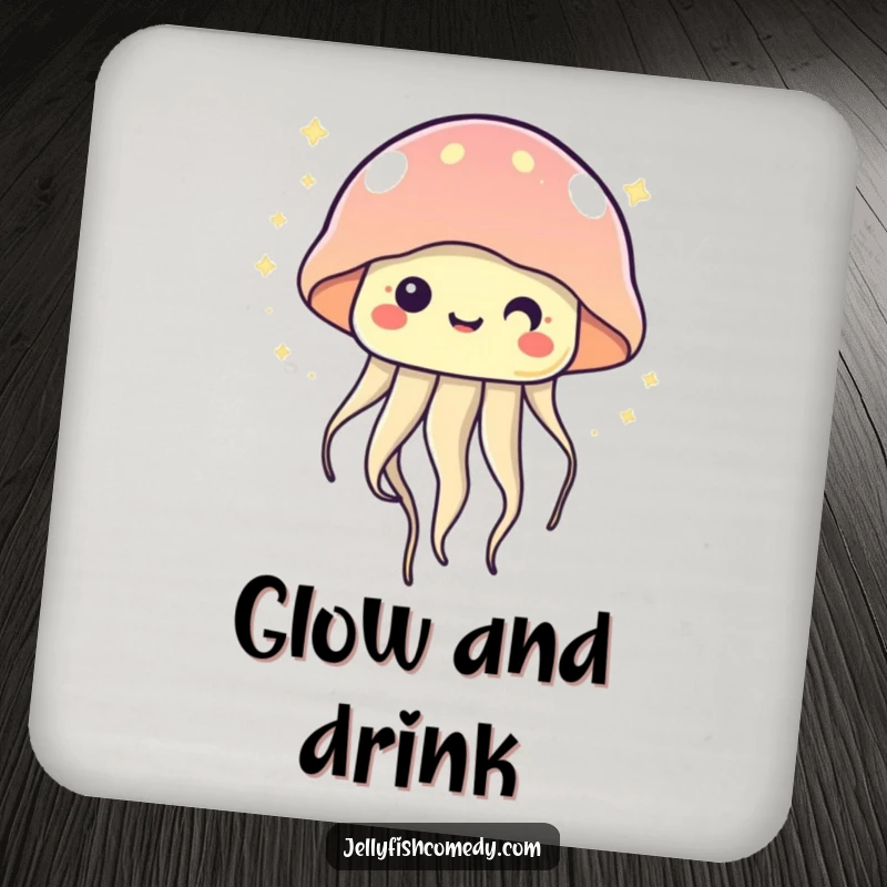 Kawaii jellyfish drink coasters featuring a cute, twinkling jellyfish floating happily, adding a magical and cheerful touch to beverage protection.