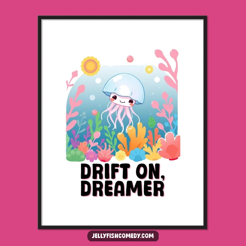 Funny Jellyfish Art Poster: Underwater Plants & Serene Drift Decor