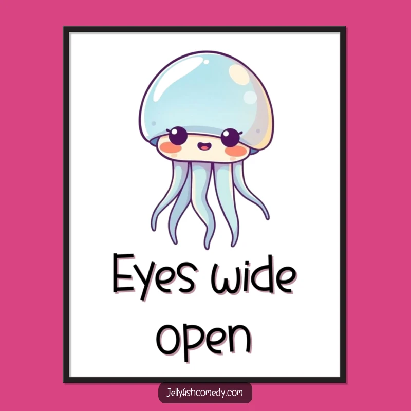 Funny Kawaii Jellyfish Poster: Surprised Face, Delightful Humorous Wall Art