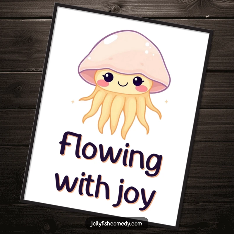 Funny kawaii jellyfish poster featuring a happy, gently pulsing sea creature, bringing whimsical underwater charm to decor.