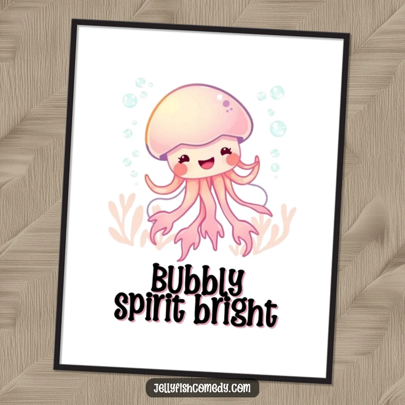 Funny glee jellyfish dance poster, depicting an ecstatic sea creature performing a bubbly underwater dance.