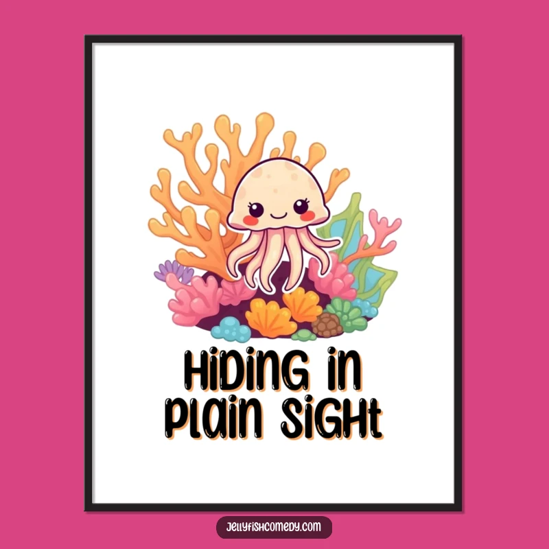 Funny Jellyfish Coral Peek Poster: Vibrant Underwater Art for a Playful Space