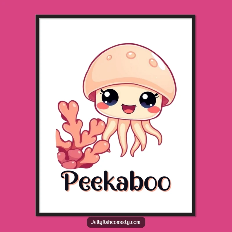Funny Jellyfish Coral Poster: Happy Eyes Peeking for Whimsical Walls