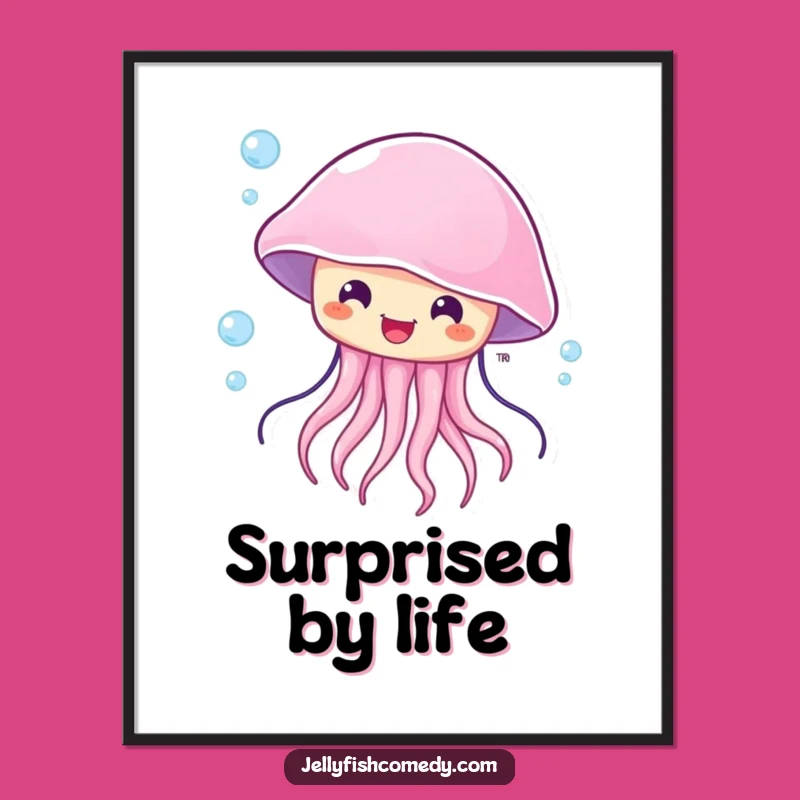 Funny Surprised Jellyfish Wall Art, Blown by Current Poster, Home Decor Gift