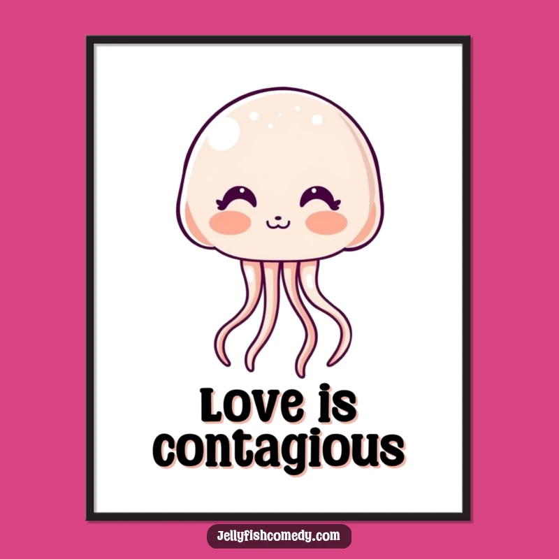 Funny Kawaii Kiss Jellyfish Art Poster: Shy Blush Decor Gift